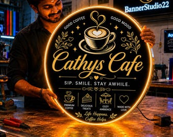 Benutzerdefinierte LED Cafe Schild, UV gedrucktes Acryl Aluminium Logo, Hintergrundbeleuchtung Business Display