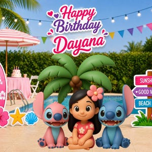 Lilo and Stitch Cutouts, Beach Hawaiian Centerpieces, Angel Standees, Kids Birthday Party Decorations Full Theme