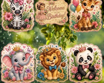 Dschungel Safari Geburtstags-Schaumstoff-Ausschnitte, Tier-Thema-Party-Willkommensschild, Kinder-Event-Dekor