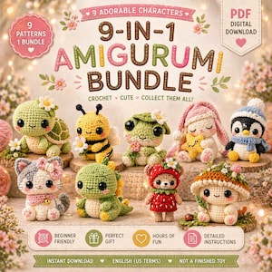 Mini Amigurumi Animal Set (9 pcs) – Handmade Crochet Cute Toys | Tiny Plush Gift, Kawaii Animals, Desk Decor