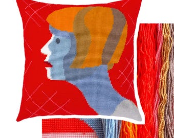 Kit de tapicería con retrato en rojo intenso, almohada de arte pop DIY asombrosa V-545 BRVSK