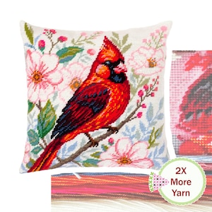 Cardinal Among Flowers Needlepoint Cushion Cover Kit - Bird Tapestry Pillow Case V-557 Brvsk