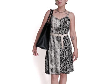 Jean Paul Gaultier Junior 1994 Vintage 90s Japanese Mini Slip Dress, Monochromatyczna orientalna sukienka letnia w stylu boho, rozmiar IT40