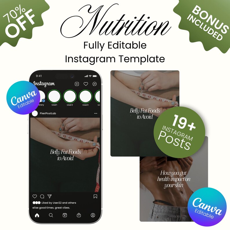 Nutrition Instagram Templates Canva Editable | Wellness Social Media ...