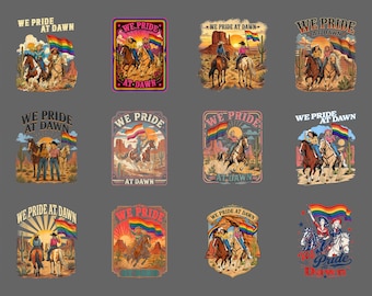 Wir stolz im Morgengrauen Png, Western Cowgirl LGBTQ Grafik Png, Vintage Regenbogen Wüste Stolz Png, Cowboy Stolz Western PNG-Dateien (Digitaler Download)
