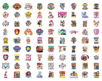 Paw Patrol Clipart Bundle, niedliches Rettungswelpe Clipart Bundle, Kinder Party PNG, Cartoon Pup Abzeichen Sticker Pack, Geburtstag digitale Grafiken