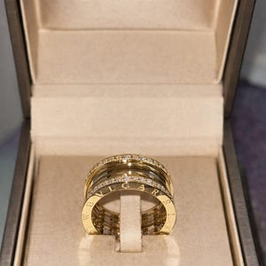 BVL in doos vergulde statementring dames, S925 zilveren 18K vergulde brede bandring, luxe vintage stijl sieraden cadeau voor haar