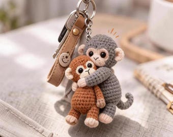 Handmade Punch Monkey Keychain, Crochet Punch Monkey Keychain, Amigurumi Monkey, Mother's Day Gift, Cute Handmade Gift