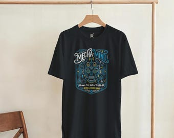 UTL // Cybernetic Robot Blueprint T-Shirt, Retro Tech Mecha Graphic Tee, Sci-Fi Apparel