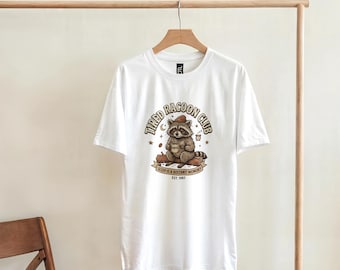 UTL // Tired Raccoon Club Shirt, Funny Coffee Meme T-Shirt, Retro Trash Panda Tee