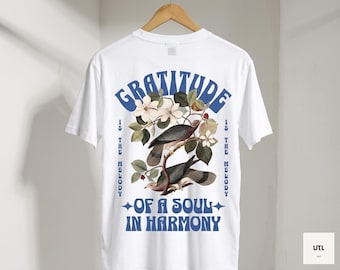 UTL // Botanical Flower Print T-Shirt, Gratitude Quote Crewneck Tee
