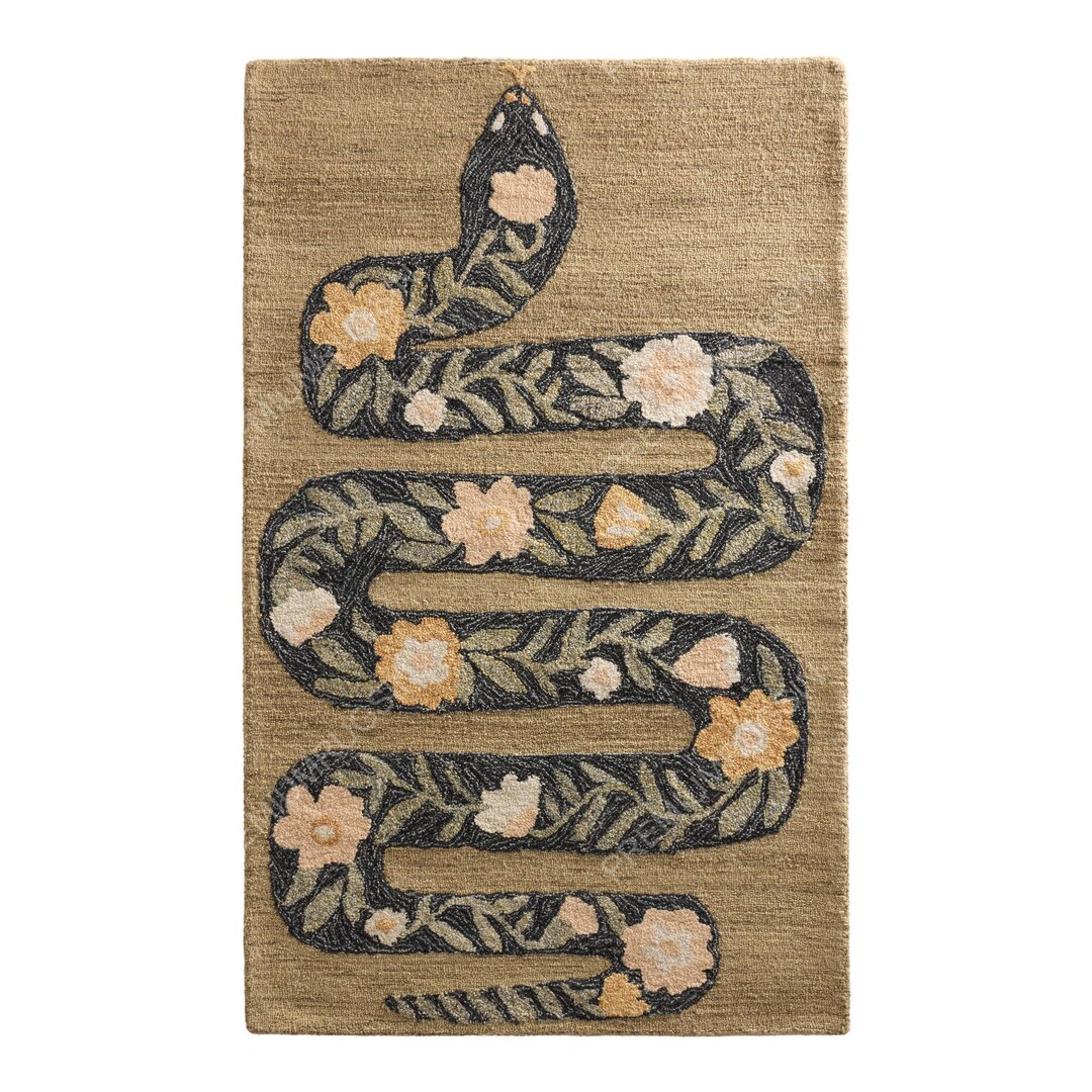 Modern Snake Pattern Rug - Hand Tufted Floral Serpent Wool Carpet ...