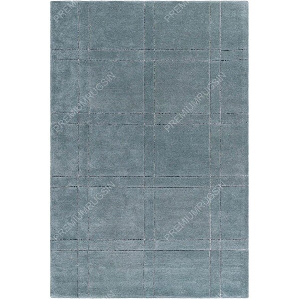 Scandinavian Style Grid Rug - Off-blue Handwoven Woolen Carpet with Black Lines - Simple Elegant Linear Pattern Rug for Bedroom & Office