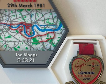Personalised London Marathon Finisher 3D Map & Optional Medal Display Frame