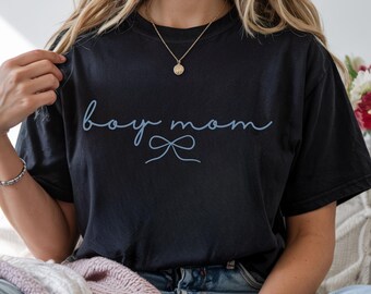 Boy Mom Shirt, Blue Bow, Mama, Coquette Mama Tee,  Mother's Day Gift, Birthday, Motherhood, Best Mom ever, Aesthetic Gift, Trendy Mom Life
