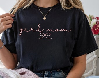 Girl Mom Shirt, Pink Bow, Mama, Coquette Mama Tee,  Mother's Day Gift, Birthday, Motherhood, Best Mom ever, Aesthetic Gift, Trendy Mom Life
