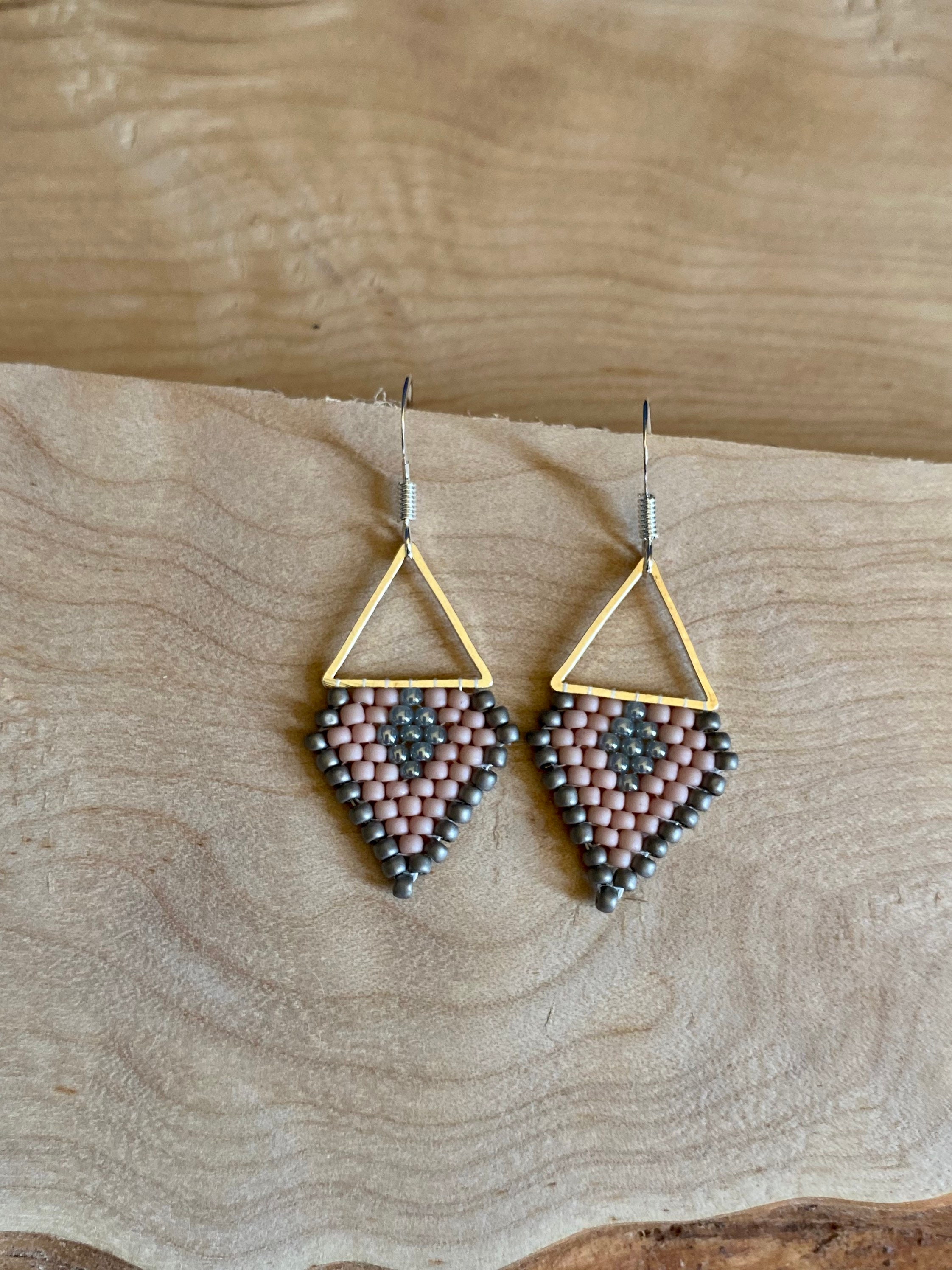 Beaded Triangle Earrings, Beaded Geometric Earrings, Seed