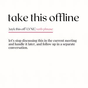 Póster con la frase "Take This Offline", jerga corporativa, humor de oficina, decoración tipográfica minimalista (descarga digital).