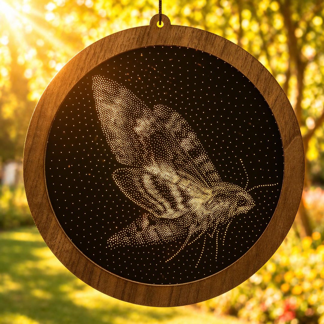 Stipple Window Hawk Moth Stipple Art Glass Suncatcher, Modern Mirror & Walnut Window ...