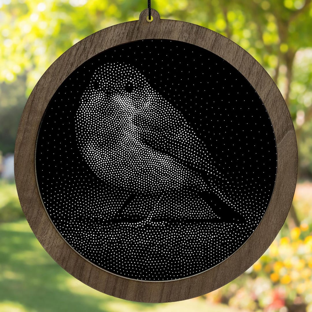 Stipple Window Robin Stipple Art Window Hanging, Modern Walnut & Mirrored Glass ...