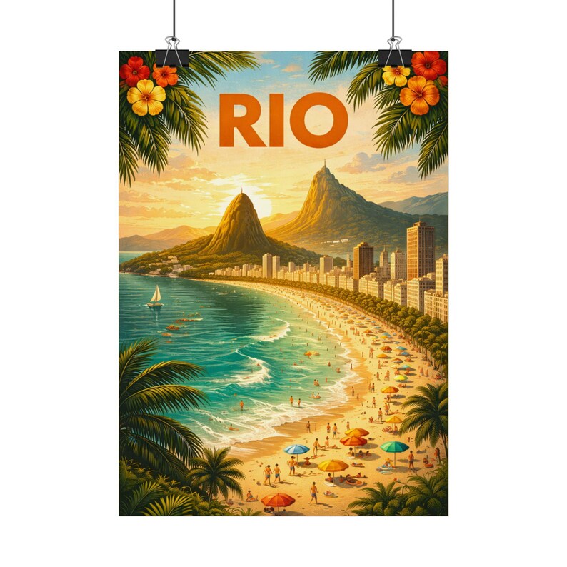 Posters De Rios Rio Beach Poster | Vintage Travel Art, Copacabana Seascape Print - Etsy