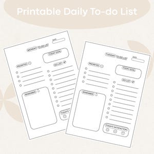 Minimalistisk daglig att-göra-lista, produktivitetspaket måndag-söndag (PDF)