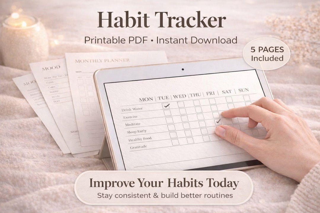 Minimal Habit Tracker Printable PDF, Daily Weekly Planner, Goal Setting ...
