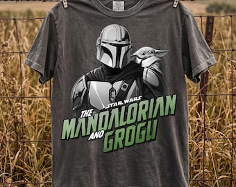 Vintage Star Wars The Mandalorian And Grogu Poster PNG, Grogu Bounty Hunter PNG, 90s Style Star Wars Shirt, Star Wars Fans Gift Tee