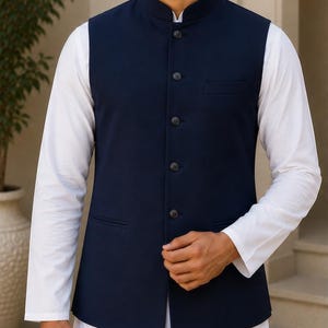 Marineblaue Nehru-Jacke für Herren | Slim-Fit Modi-Weste | Jacke für ethnische Hochzeiten.