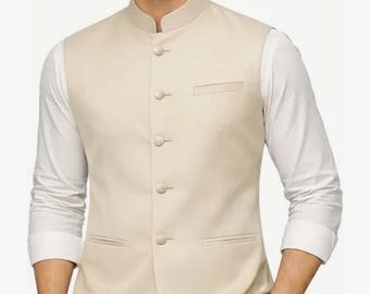 Chaqueta Nehru de diseño para hombre: chaleco sin mangas para fiestas y bodas.