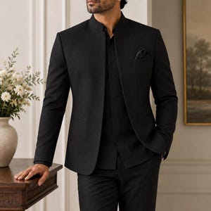 Men's Handcrafted Bandhgala Blazer | Contemporary Jodhpuri Wedding Suit Jacket' Buttonless Coat.