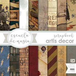 Scrapbookingpapperskit. School of Magic-kollektionen. Scrapbookpapper 12 x 12