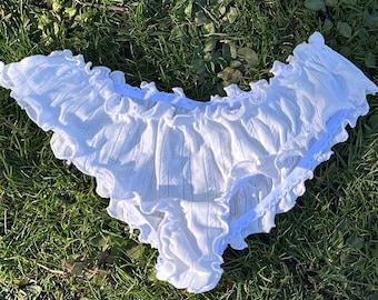 Braguitas blancas de punto calado 100% algodón con volantes, ropa interior transpirable.