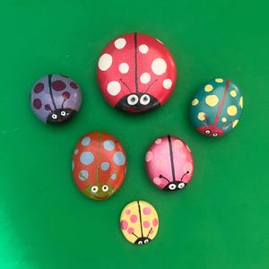 Painted Ladybug Rock: Whimsical Garden Decoration, Memorial Stone