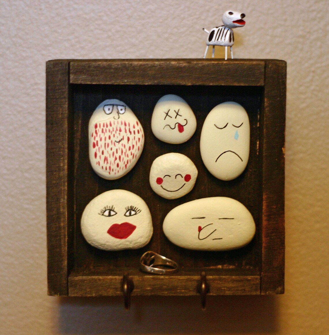 Painted Rocks Pebbles Shadow Box Diorama Faces on Rocks Etsy