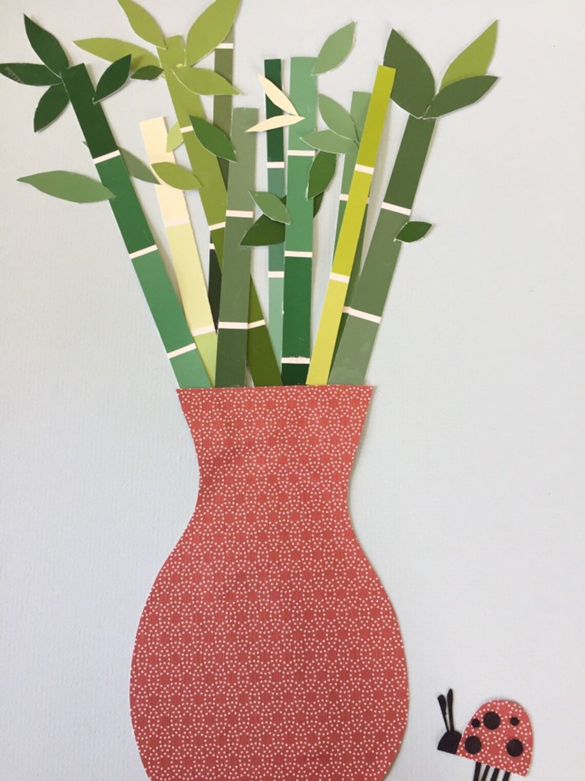 Cut paper collage art lucky bamboo mixed media art art on Etsy