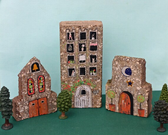 Concrete Rock City Buildings Christmas Village Fairy Etsy