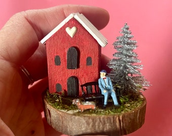 Valentines house, wood house, mini wood house, Valentine’s Day house, Valentine’s Day decor, miniatures, fairy garden, miniature dachshund