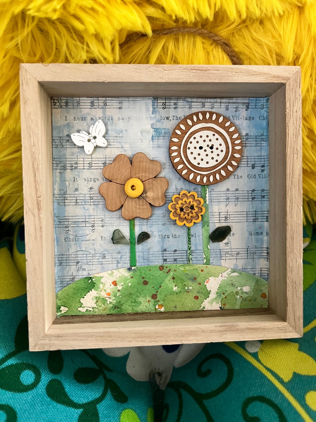 Button Flower Diorama: Vintage Music Sheet Art (5x5 Inch) - Etsy