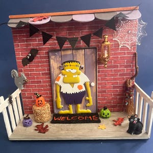 Halloween Room Box Diorama: Miniature Frankenstein's Porch Scene