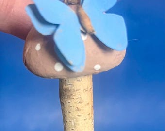 Mushroom, Mushroom ornament, natural ornament, birch stick with clay cap, handmade, nature craft, Christmas ornament, whimsical mushroom