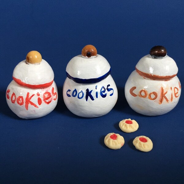 Miniature cookie jar, fairy garden, dollhouse kitchen, cookies, baking, miniature, clay jar, handmade, whimsical