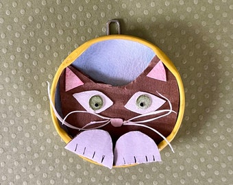 Cat, cat art, cut paper wall art, collage, collage art, cat wall art, small cat  diorama, small cat art, paper cat art, small cat artwork