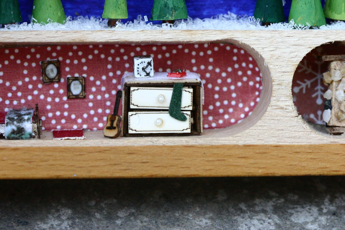 Miniature Christmas Shadow Box, Diorama, Room Box, Miniature Christmas ...