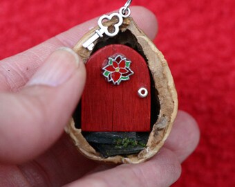 Diorama Christmas ornament, fairy garden door, nut shell decoration, miniature, ornament diorama, holiday ornament, walnut shell ornament