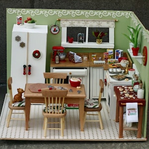 Christmas baking diorama, shadow box, handmade, baker, Christmas cookies, kitchen baking scene, Christmas decoration, miniature baker