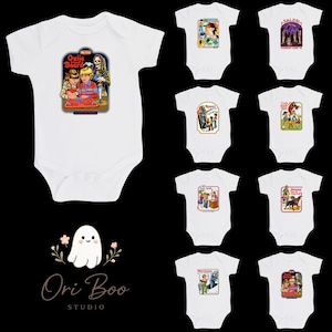 White Baby Bodysuit Vest With Spooky / Alternative Designs My First Ouija Board, Raise Some Hell, Hellhound, Salem