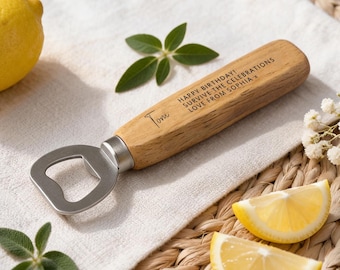 Personalised Wooden Bottle Opener, Laser Engraved, Beer Lover Gift