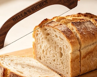 Personalized Sourdough Bread Cutter, Engraved Wooden Fiddle Cutter, Gift for Bakers & Couples, Housewarming Wedding Present