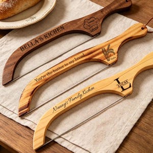Personalized Engraved Wooden Bread Bow Saw, Custom Baking Gift